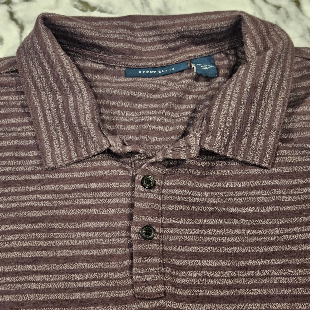 Perry Ellis Burgundy Striped Short Sleeved Polo Size X-Large